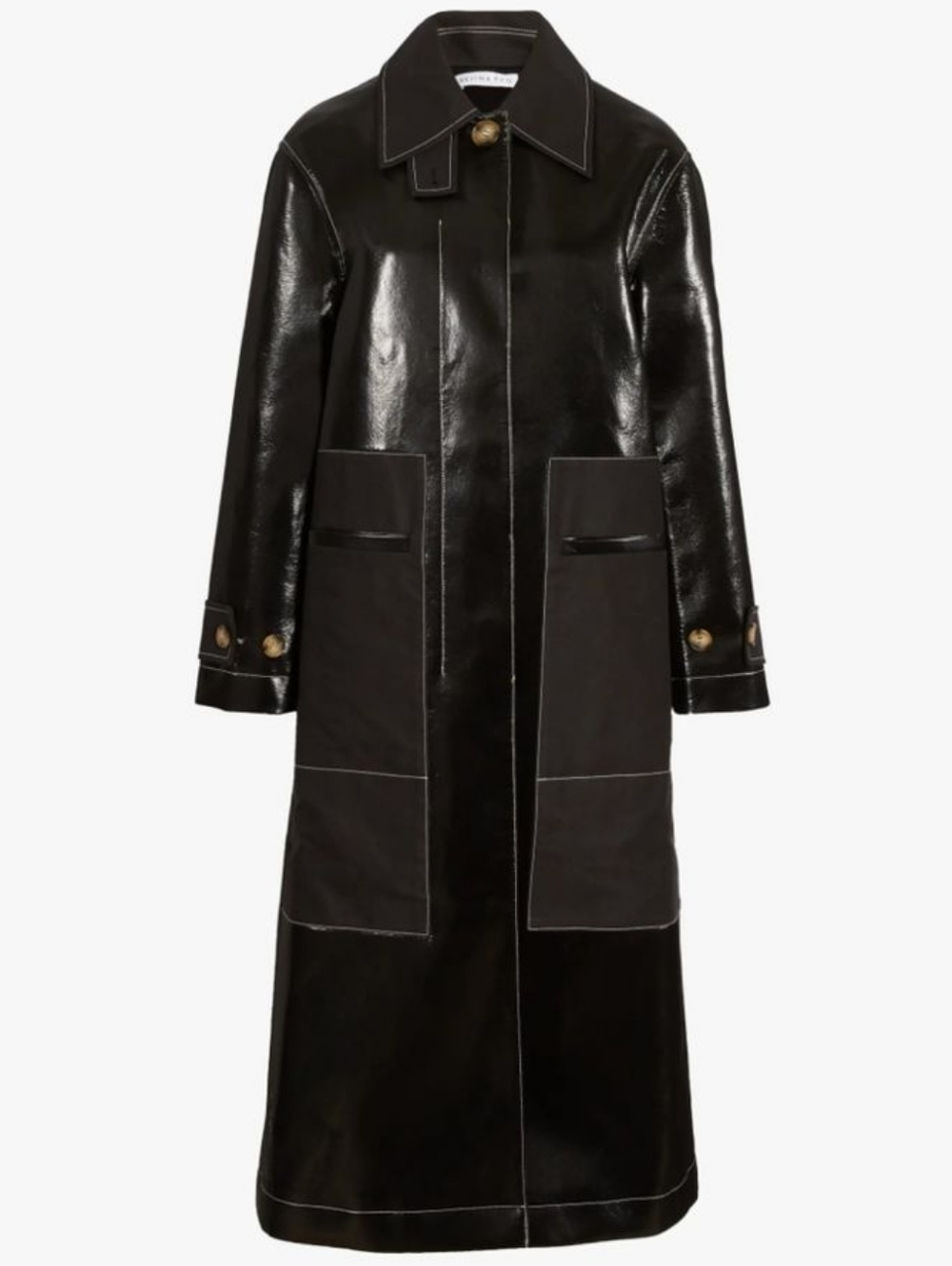 NWT Rejina Pyo Logan Faux Leather Coated Shiny Twill Black Coat Large